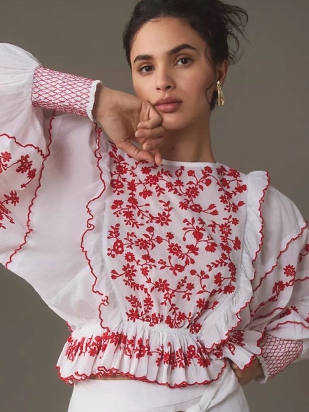 FARM Rio Embroidered White and Red Blouse